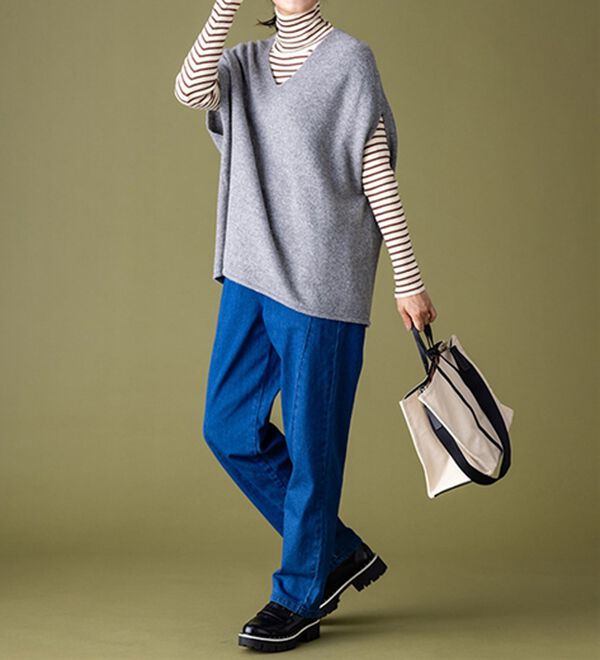 BELLUNA（ベルーナ）の「＜＆ｃｏｃｏｃｈｉ＞ハピネスコットン100％&times;吸湿発熱リブタートルニット（ニット・セーター）」｜詳細画像