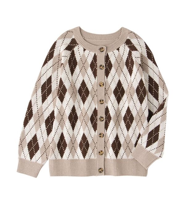 大人っぽく着映えるアーガイル柄ニットカーディガン - ベルーナ