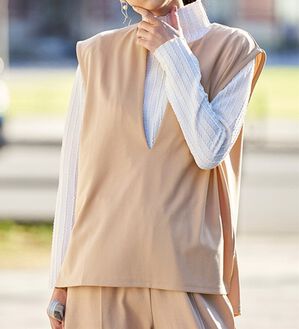 RANAN（ラナン）の「きれい見せ深Ｖネックカットソーベスト＜毛玉になりにくい＞（ベスト）」｜詳細画像