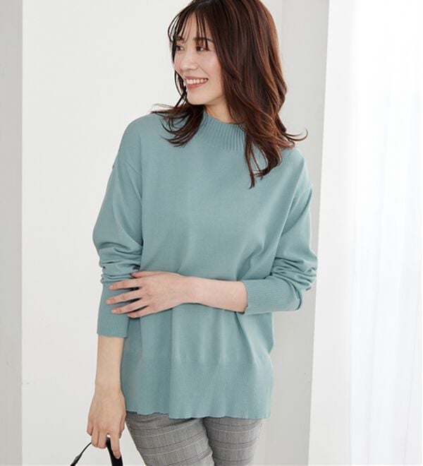 BELLUNA（ベルーナ）の「【新色追加】もちもち素材ハイネックニットプルオーバー（ニット・セーター）」｜セージ