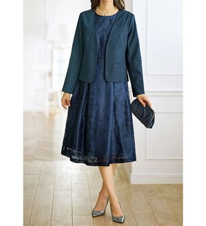 BELLUNA（ベルーナ）の「花柄オパールプリントワンピースアンサンブル（ワンピースセットスーツ）」｜ネイビー