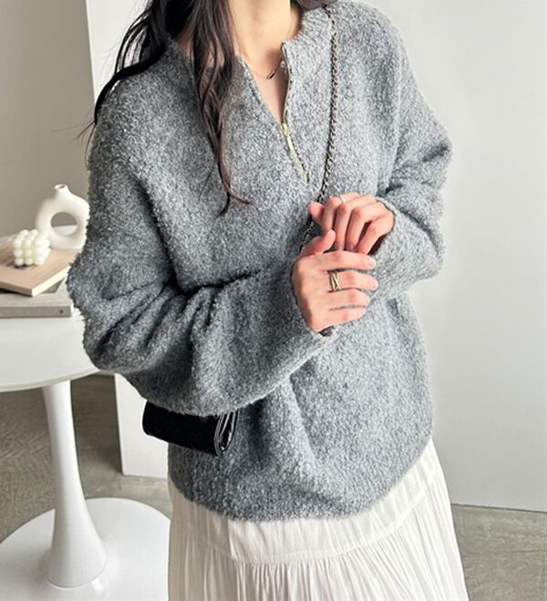 GeeRA（ジーラ）の「ハーフジップミックスニットプルオーバー（ニット・セーター）」｜詳細画像