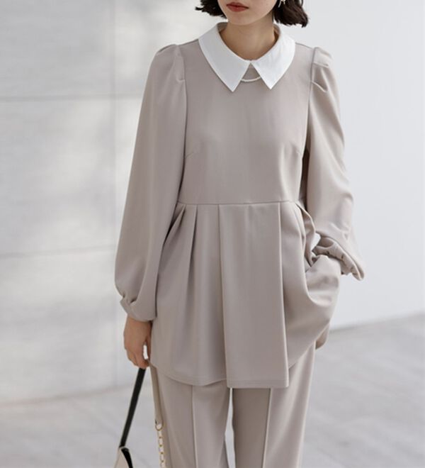 [極美品] テッドベーカー ブラウス 1 プリーツ リボン バイカラー 激かわ 2点セット】2WAYプリーツ切替ブラウスセットアップ - ベルーナ