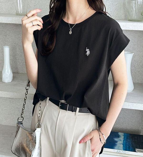 GeeRA（ジーラ）の「【ＵＳ．ＰＯＬＯ．ＡＳＳＮ】接触冷感フレンチスリーブＴシャツ（Tシャツ）」｜ブラック