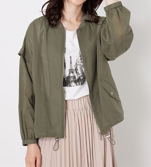 BELLUNA（ベルーナ）の「麻調素材リブ使いシアーブルゾンジャケット（ブルゾン）」｜カーキ