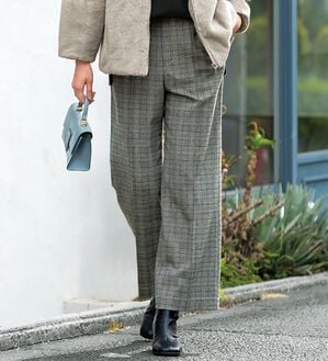 BELLUNA（ベルーナ）の「サマ見えウール調素材ボタン使いワイドパンツ（ワイドパンツ・ガウチョ）」｜グレンチェック