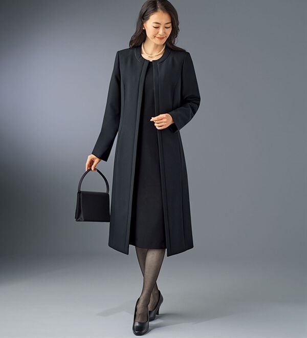 BELLUNA（ベルーナ）の「洗えるストレッチ！ロングジャケット細見えワンピースアンサンブル（ブラックフォーマル（喪服・礼服））」｜詳細画像