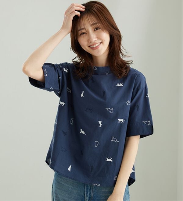 BELLUNA（ベルーナ）の「ネコ&ウサギ刺しゅうブラウス（ブラウス）」｜詳細画像