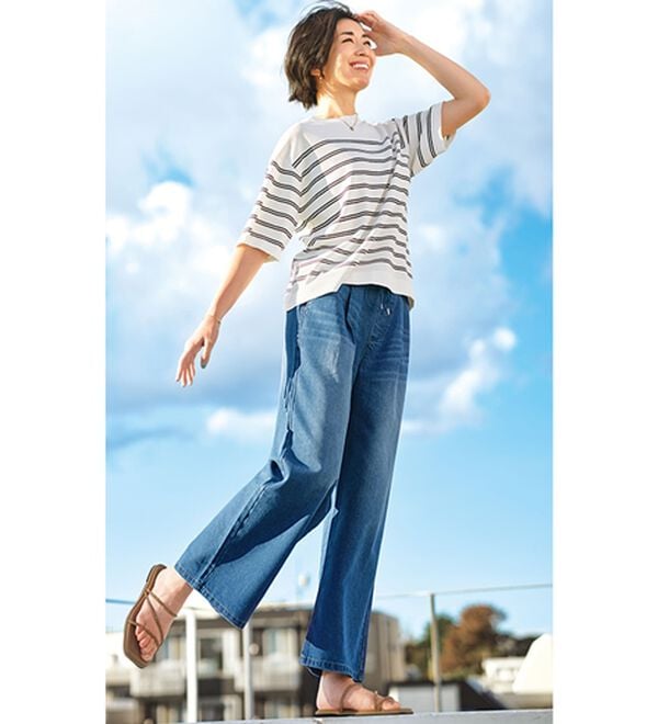 BELLUNA（ベルーナ）の「薄くて軽い！デニムイージーワイドパンツ（ワイドパンツ・ガウチョ）」｜詳細画像