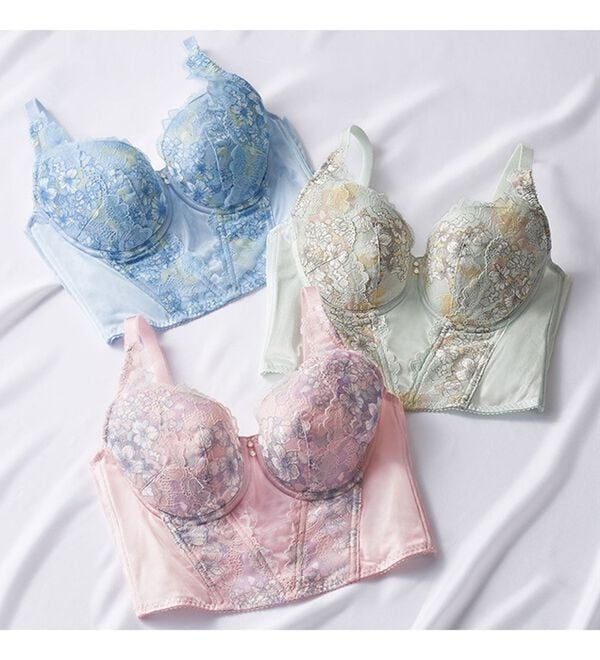 「【３色組】彩りレースのキレイ色ロングブラ（ブラジャー）」｜詳細画像