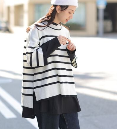 「【Ｌ～６Ｌ】重ね着を楽しむレイヤード専用ニットプルオーバー（ニット・セーター）」