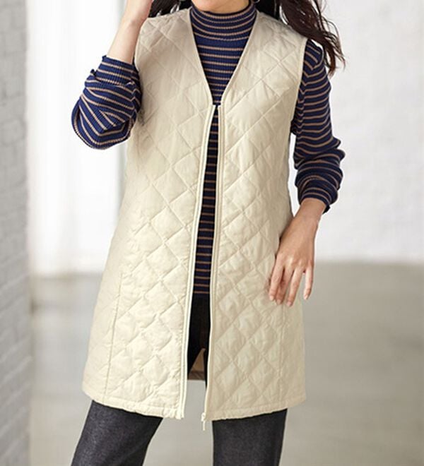 BELLUNA（ベルーナ）の「【マジ軽ウォーム】蓄熱保温キルトロングベスト（ポーチ付）（ベスト）」｜詳細画像