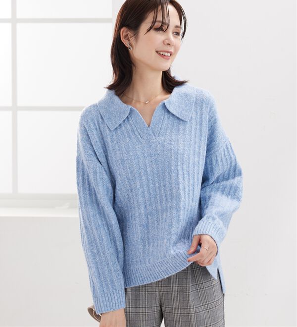 BELLUNA（ベルーナ）の「スキッパー衿編地変化ニットプルオーバー（ニット・セーター）」｜詳細画像