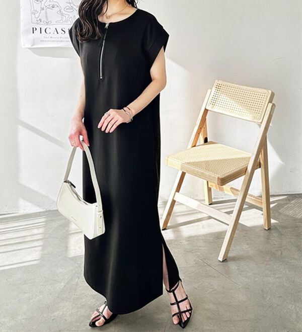 GeeRA（ジーラ）の「前後２ＷＡＹハーフジップＩラインワンピース（カットソーワンピース）」｜詳細画像