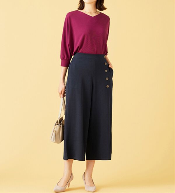 BELLUNA（ベルーナ）の「ジョーゼット素材サイドボタンワイドパンツ（ワイドパンツ・ガウチョ）」｜詳細画像