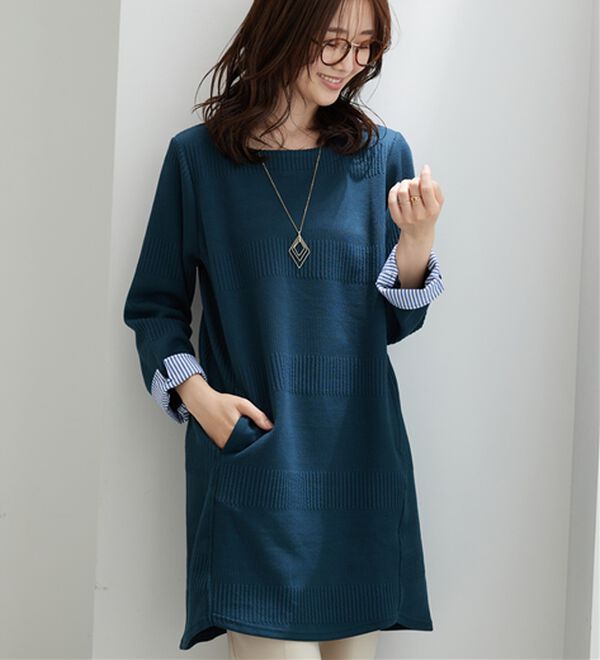 BELLUNA（ベルーナ）の「後ろボタンボーダージャカードワンピース（その他ワンピース）」｜詳細画像