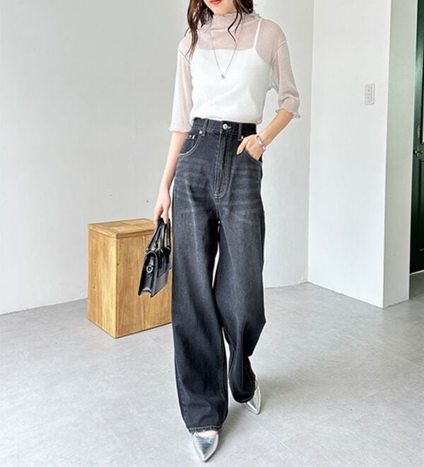 GeeRA（ジーラ）の「ハイウエストストレートデニム（ワイドパンツ・ガウチョ）」｜詳細画像