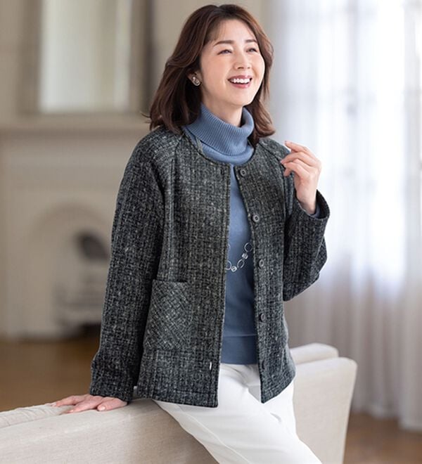 ルフラン（ルフラン）の「「ラクして上品」ツイード見えジャケット（その他ジャケット）」｜グレー系