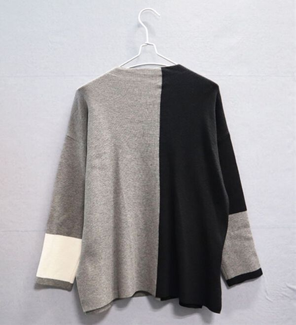 BELLUNA（ベルーナ）の「配色デザインニットプルオーバー（チュニック）」｜モノトーン系