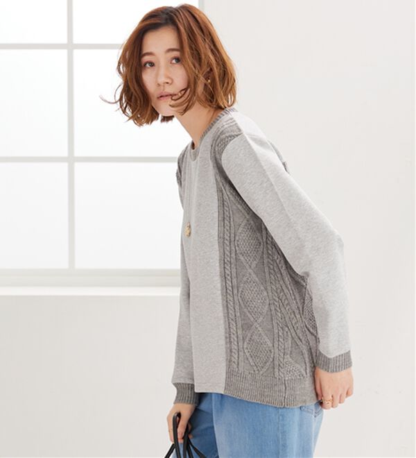 BELLUNA（ベルーナ）の「ケーブル柄ニット切替プルオーバー（カットソー）」｜詳細画像