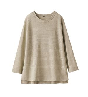 BELLUNA（ベルーナ）の「シャリ感！ボーダー編地ニットプルオーバー（ニット・セーター）」｜ベージュ