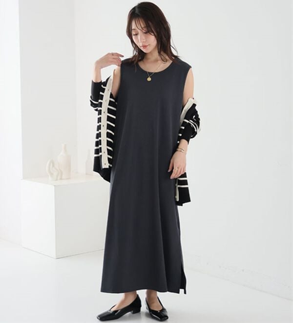 A HAPPY MARILYN（アハッピーマリリン）の「【Ｌ～８Ｌ】【選べる袖丈】さらとろリブワンピース（ロングワンピース）」｜詳細画像