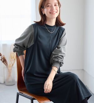 Viola e Viola（ヴィオラ エ ヴィオラ）の「楽ちんコーデ袖切替ドッキングワンピース（ドッキングワンピース）」｜ネイビーストライプ