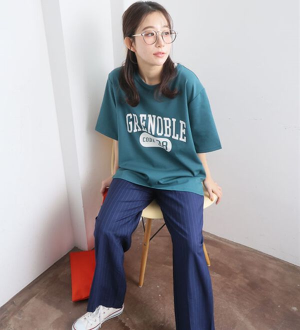 A HAPPY MARILYN（アハッピーマリリン）の「【Ｍ～８Ｌ】【接触冷感・ＵＶ対策】カレッジプリント裾ラウンドＴシャツ（Tシャツ）」｜詳細画像