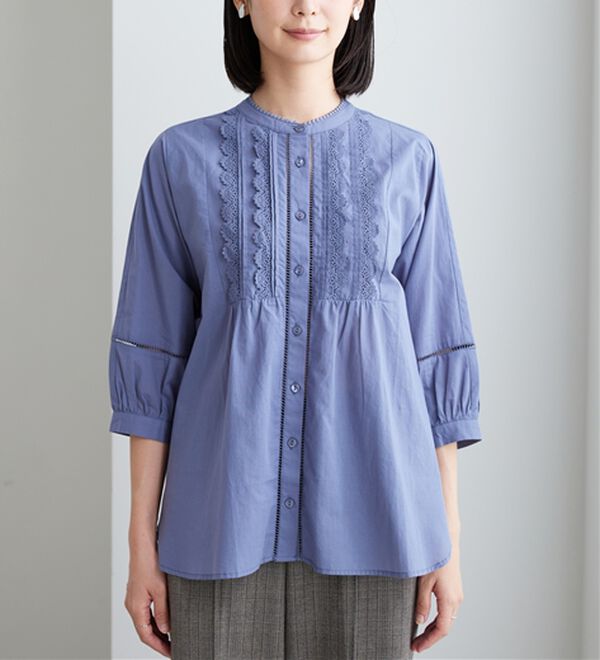 BELLUNA（ベルーナ）の「レース×ピンタック使いシャツチュニック（チュニック）」｜詳細画像