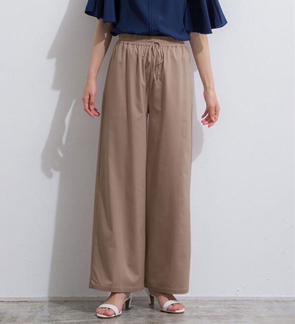 Pierrot（ピエロ）の「【選べる丈】ストレッチツイルワイドパンツ（ワイドパンツ・ガウチョ）」｜詳細画像