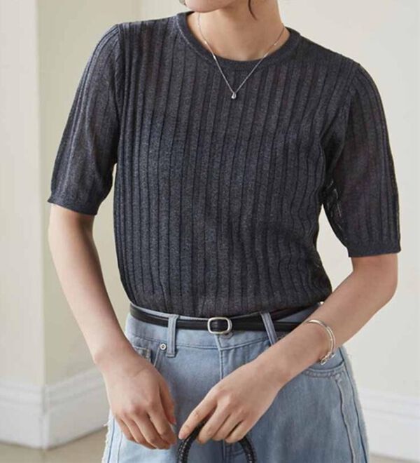 RANAN（ラナン）の「5分袖シアーラメリブニット（ニット・セーター）」｜詳細画像