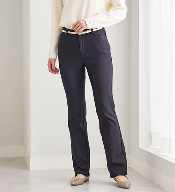 BELLUNA（ベルーナ）の「【選べる裏起毛】静電気防止！ヘリンボーンブーツカットパンツ（フルレングスパンツ）」｜パープルグレー 裏起毛アリ