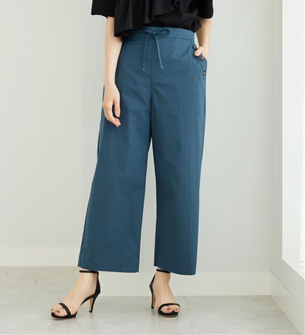 BELLUNA（ベルーナ）の「サラリ綿混ボタン使いワイドパンツ（ワイドパンツ・ガウチョ）」｜詳細画像