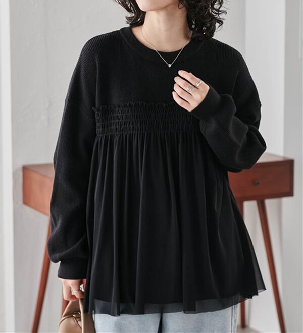 RANAN（ラナン）の「洗える！ビスチェ風チュールドッキングニット＜ムースタッチライト＞（ニット・セーター）」｜詳細画像