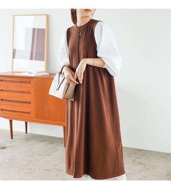 GeeRA（ジーラ）の「袖異素材カットソーワンピース（カットソーワンピース）」｜詳細画像