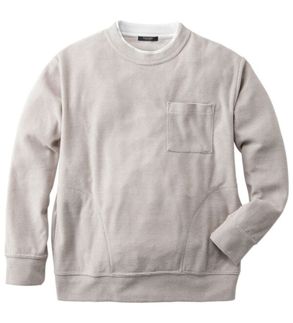 「１枚で様になるニットトレーナー（メンズトレーナー）」｜ライトグレー