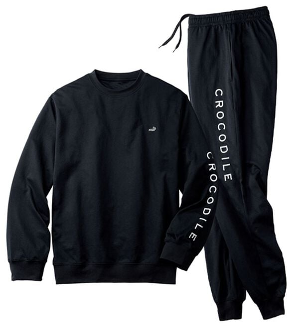 「＜クロコダイル＞リカバリーウェア上下セット（メンズルームウェア）」｜ブラック