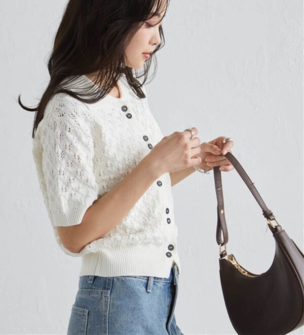 RANAN（ラナン）の「透かし柄サマーニットポロカーデ（ニット・セーター）」｜詳細画像