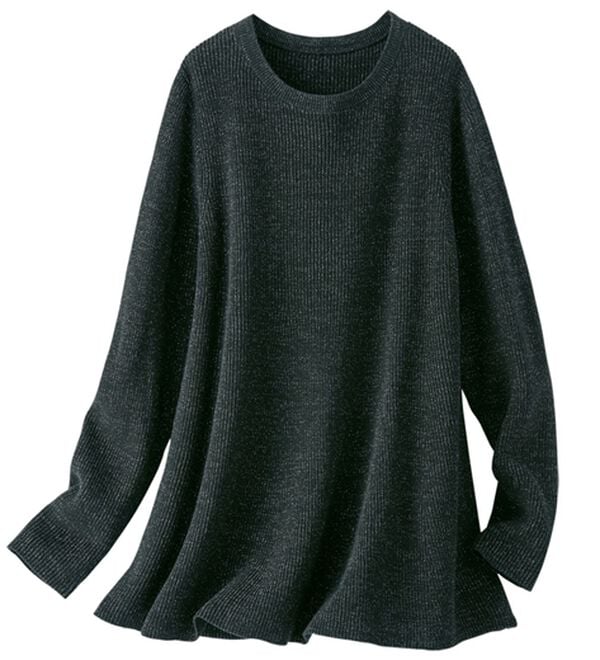 BELLUNA（ベルーナ）の「ラメ入りあぜ編フレアーニットチュニック（ニット・セーター）」｜黒