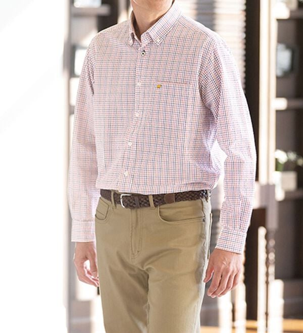 「＜ゴールデンベア＞袖丈選べる綿１００％サッカーシャツ（メンズシャツ）」｜詳細画像