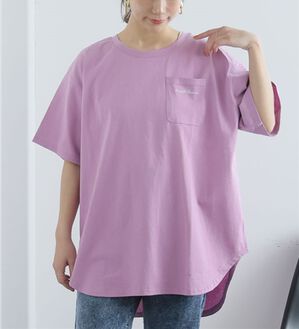 A HAPPY MARILYN（アハッピーマリリン）の「【Ｍ～８Ｌ】綿１００％！楽ちん裾ラウンド涼やかチュニック丈Ｔシャツ（Tシャツ）」｜ピンクラベンダー