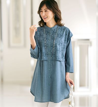 BELLUNA（ベルーナ）の「エレガントに体型カバー！刺しゅう重ねチュニック（チュニック）」