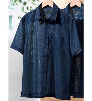 「＜パトリチオ　フランチェスカ＞和柄メッシュ涼感プリントシャツアウター（メンズシャツ）」｜麻の葉ドット柄