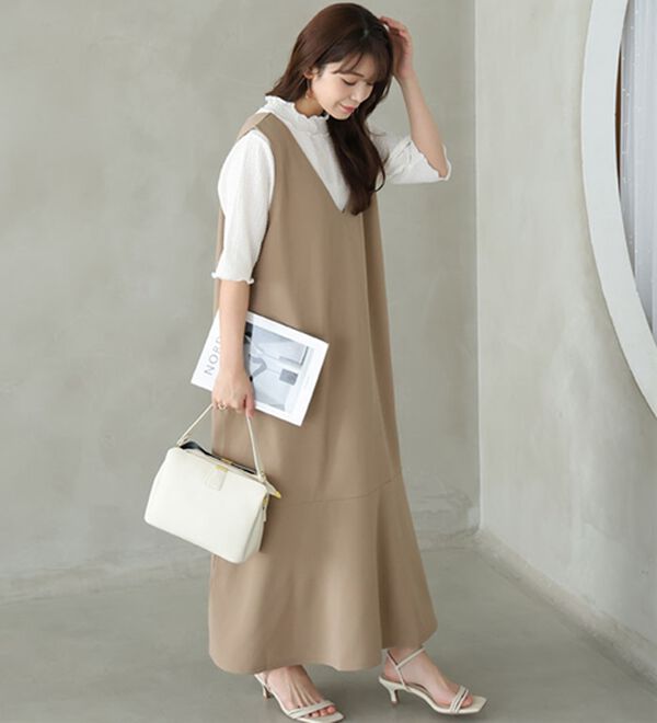 A HAPPY MARILYN（アハッピーマリリン）の「【Ｌ～８Ｌ】選べる丈！リブトップス&times;マーメイドジャンスカ２点セット（アンサンブル）」｜詳細画像