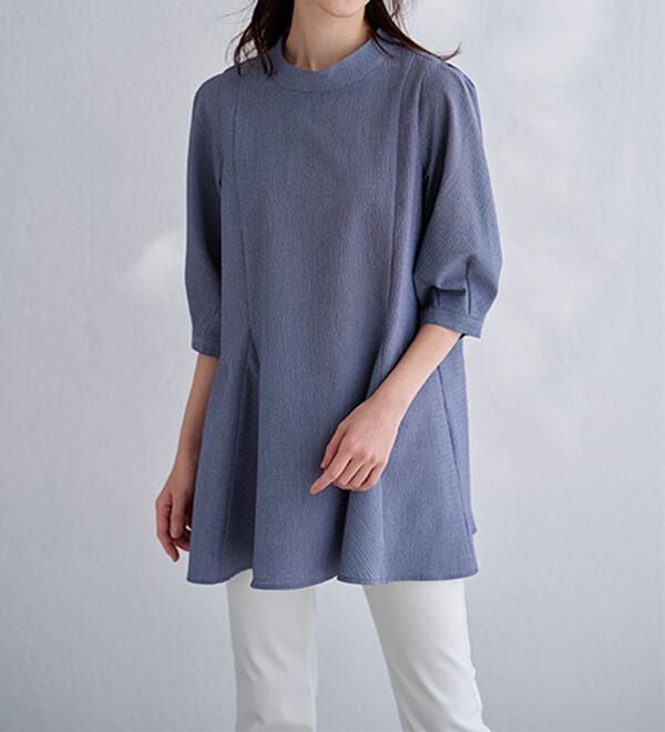 BELLUNA（ベルーナ）の「着痩せ！サッカー素材切替ブラウス（ブラウス）」｜詳細画像