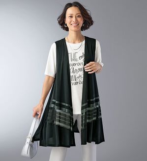 BELLUNA（ベルーナ）の「メッシュ切替グログラン使いベストアンサンブル（ベスト）」｜黒&times;オフ白