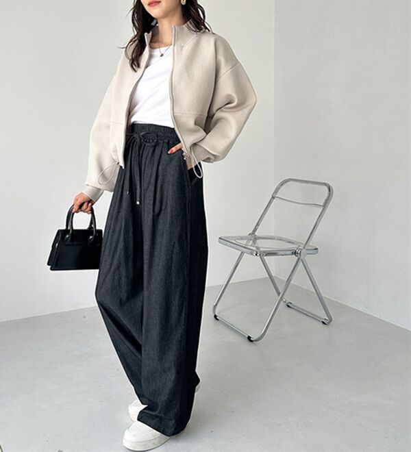 GeeRA（ジーラ）の「【接触冷感】穿いて感激！キレイ見えする楽ちんワイドデニムパンツ（ワイドパンツ・ガウチョ）」｜詳細画像