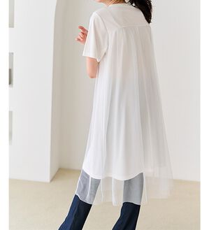RANAN（ラナン）の「ひんやり！チュールレイヤードチュニックワンピース（チュニックワンピース）」｜オフホワイト