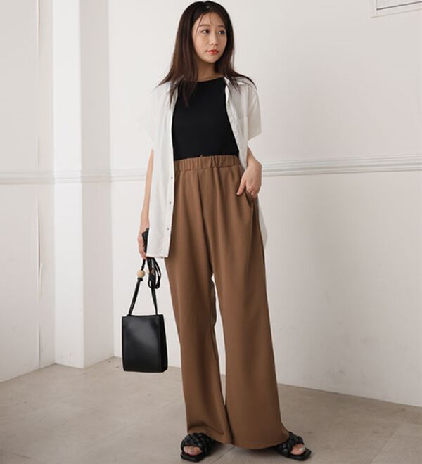 A HAPPY MARILYN（アハッピーマリリン）の「【Ｌ～８Ｌ】＜身長別に選べる２丈＞さらっと美脚ゆるカーブパンツ（ワイドパンツ・ガウチョ）」｜詳細画像