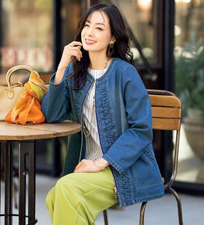 ルフラン（ルフラン）の「ギャザー使いデニムコート（ハーフコート）」｜インディゴ(ジャケット丈)